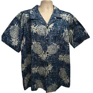 Palmwave Mens Blue Floral Hawaiian Aloha Button Up Shirt 2XL Pocket Cotton New